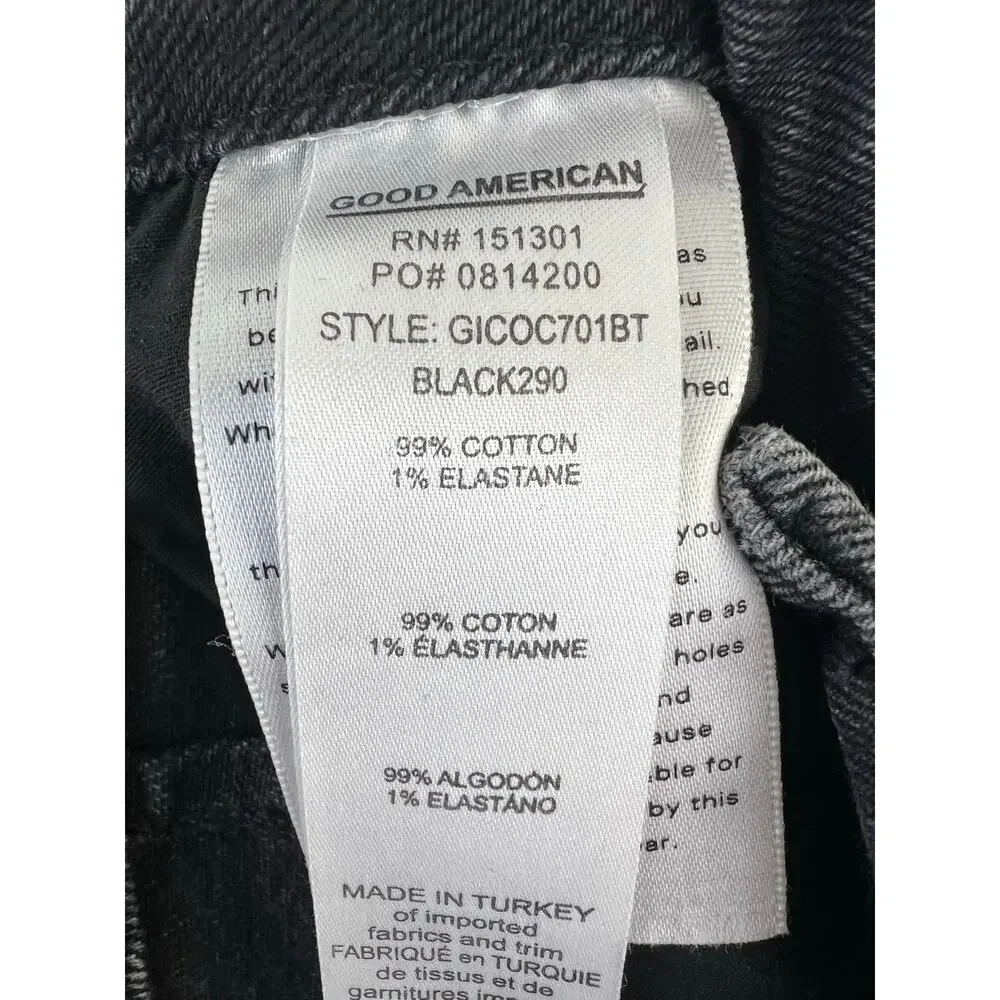 Good American Good Icon 90s Straight Leg Distressed Jean in Black Wash 0/25